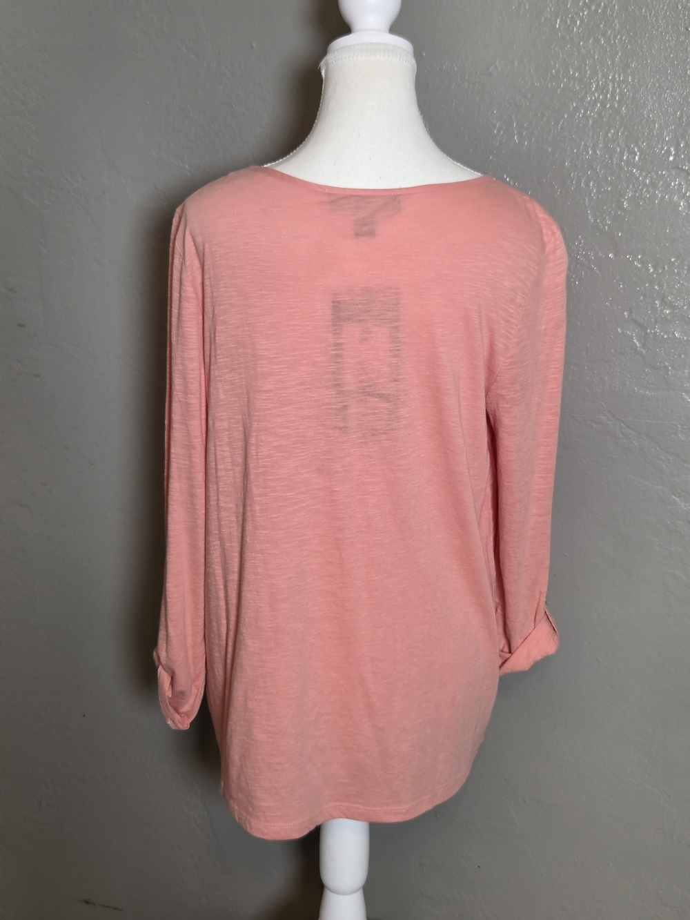 Gloria Vanderbilt Womens M Coral Peasant Tunic Top Embroidered Roll Tab Sleeve - Picture 4 of 11